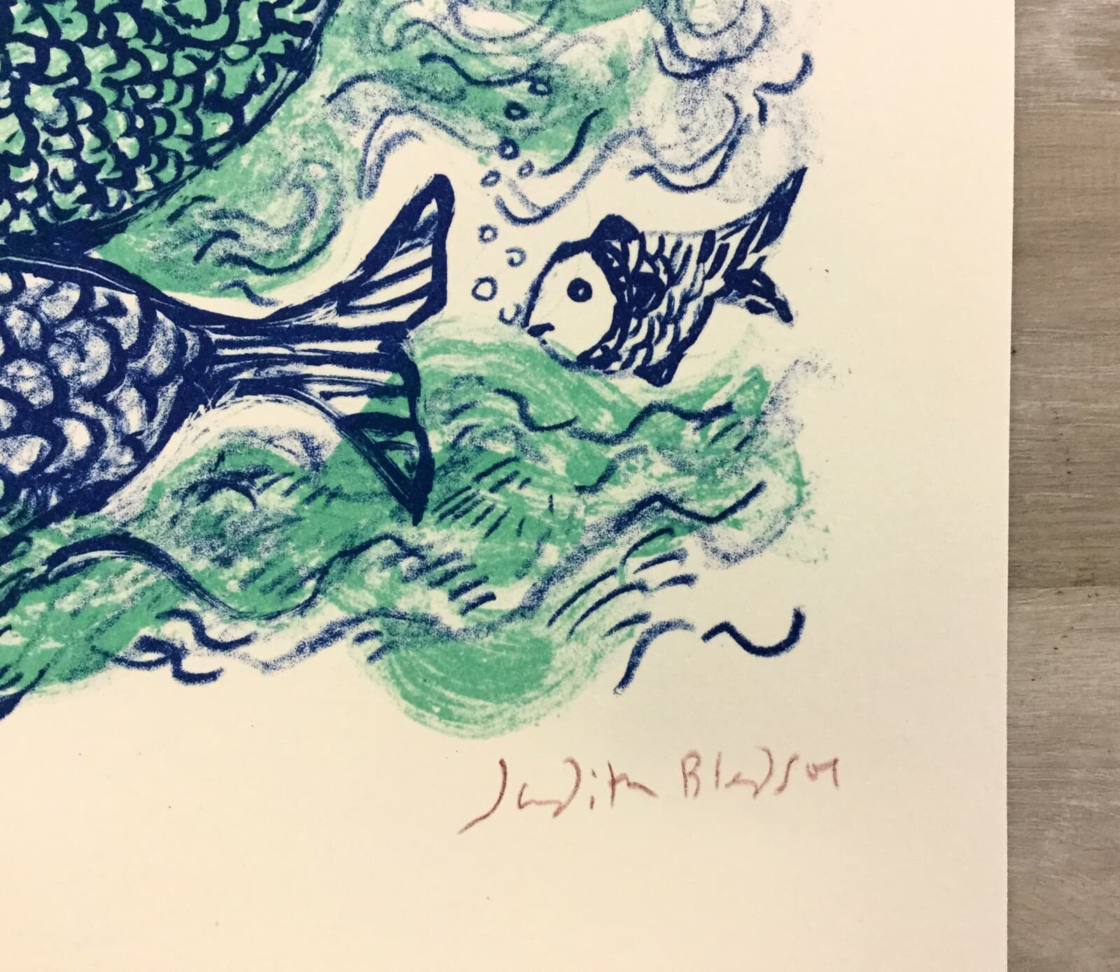 Mid Century Modern Unframed Mermaid Queen Judith Bledsoe Hand Signed Lithograph - Thumbnail 3