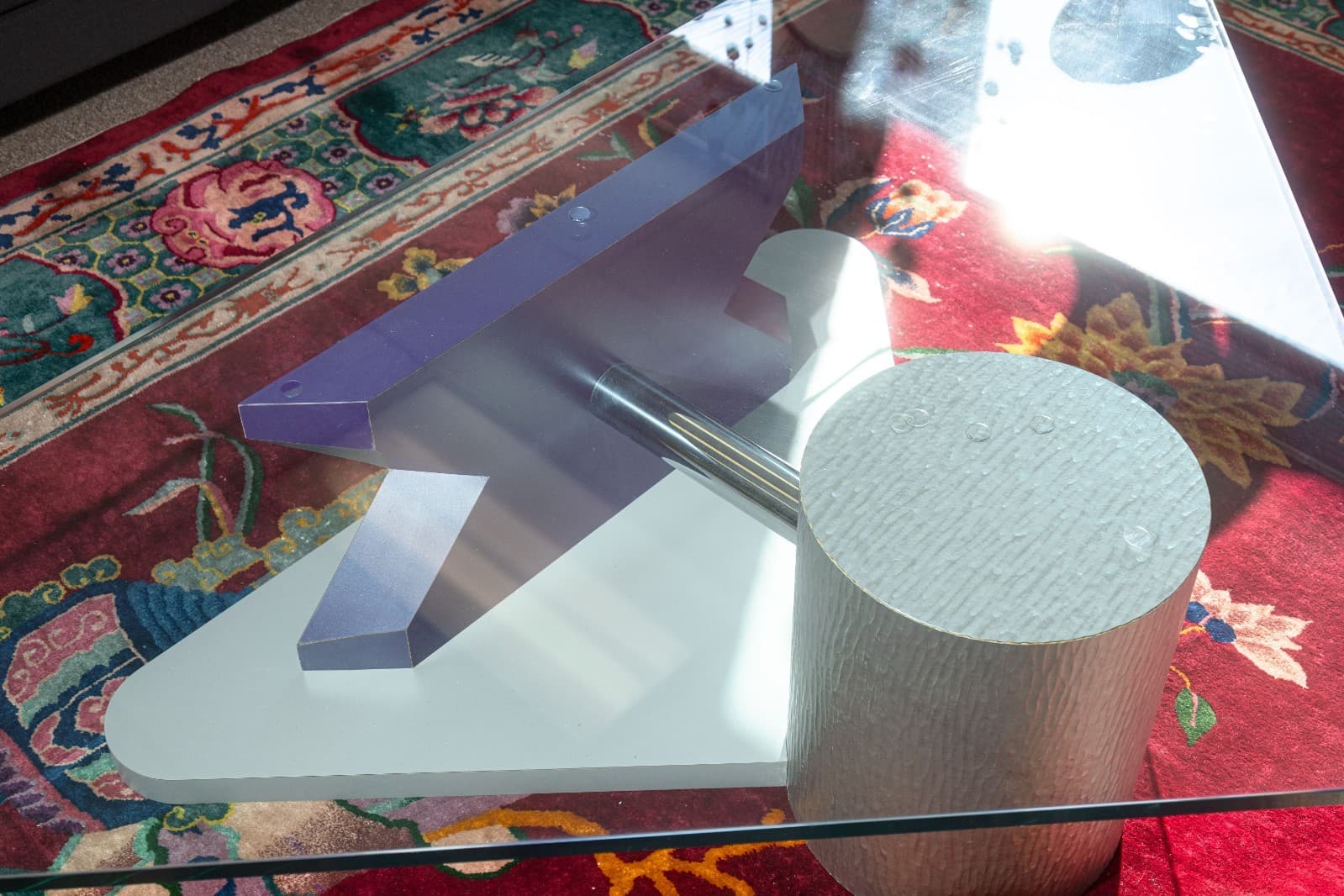 Vintage Post Modern Memphis Style Triangular Glass Laminate Chrome Coffee Table - Thumbnail 3