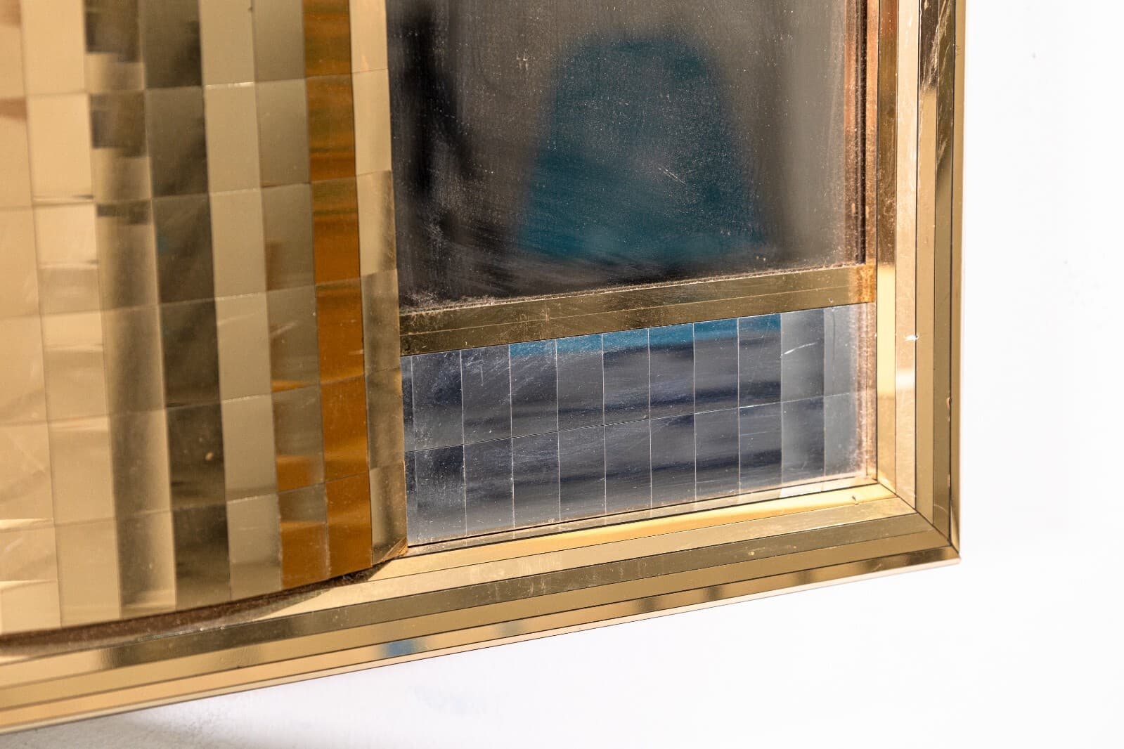 1980s Gold and Silver Acrylic Cityscape Skyline Glass Mirror Wall Sculpture - Thumbnail 7