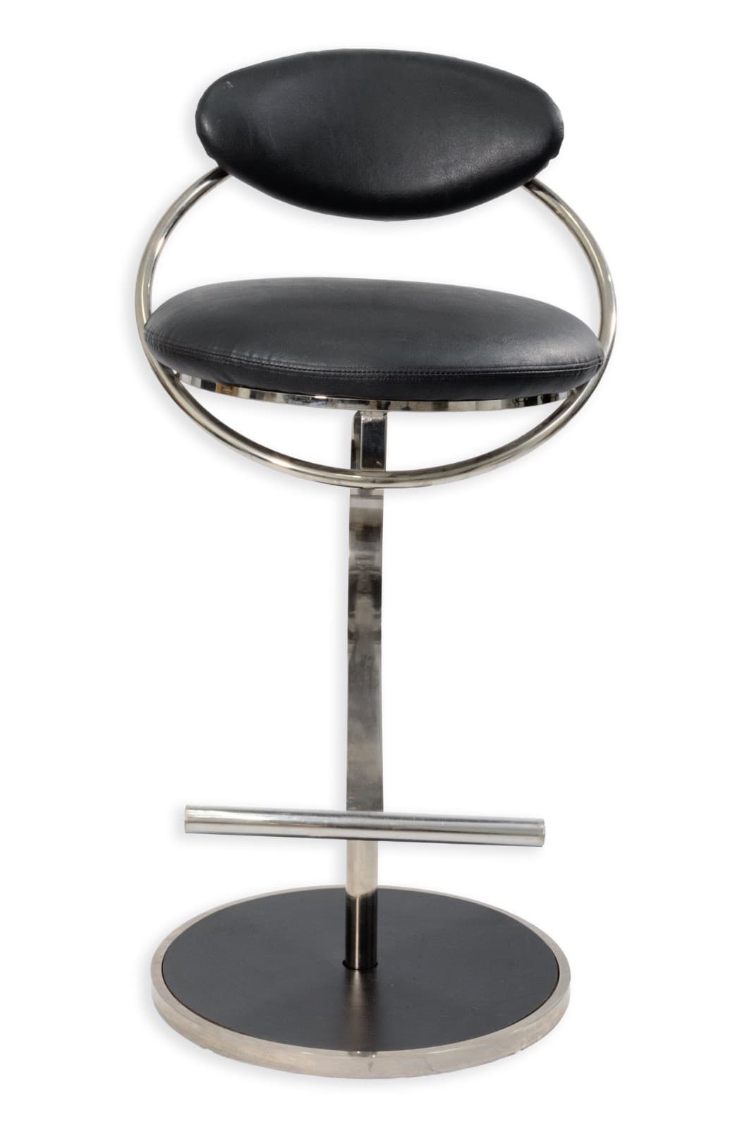 Design Institute Of America Black Leather & Chrome Hightop Barstools 2 available - Thumbnail 2