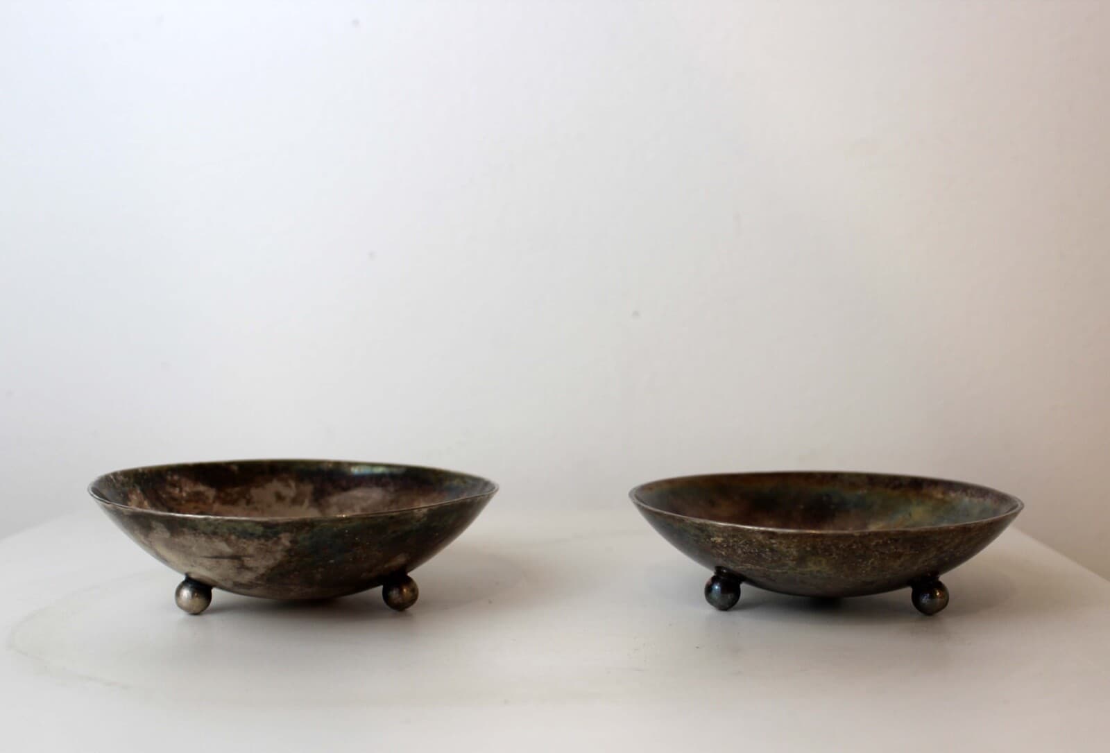 Mid Century Modern Pair Alfredo Scciarotta Modernist Sterling Silver Mini Bowls - Thumbnail 2