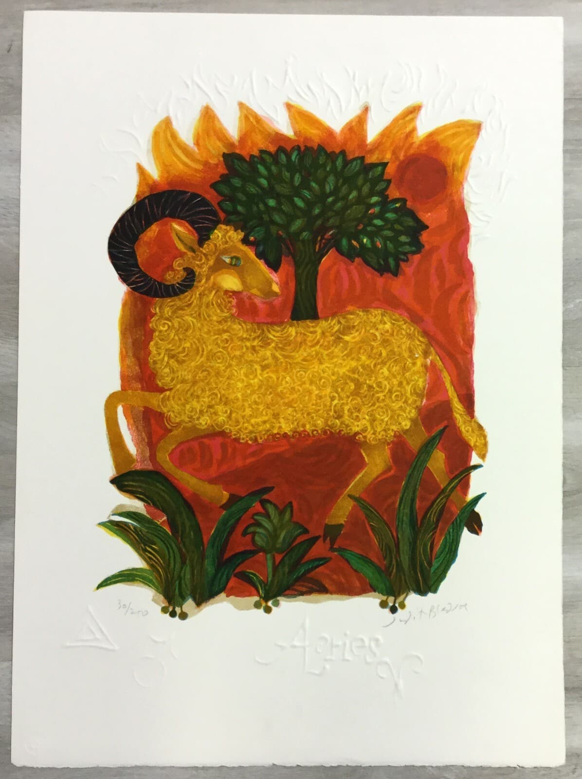 Mid Century Modern Unframed Aries Zodiac Judith Bledsoe Hand Signed Lithograph - Thumbnail 2