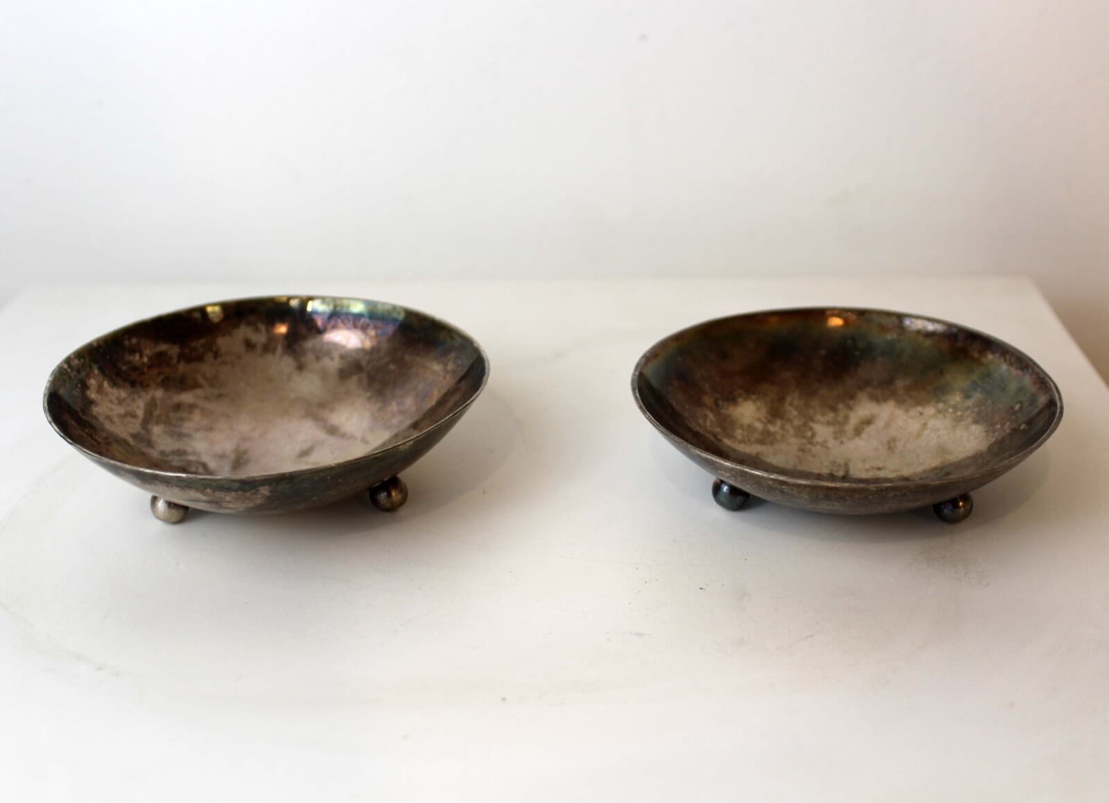 Mid Century Modern Pair Alfredo Scciarotta Modernist Sterling Silver Mini Bowls - Thumbnail 3