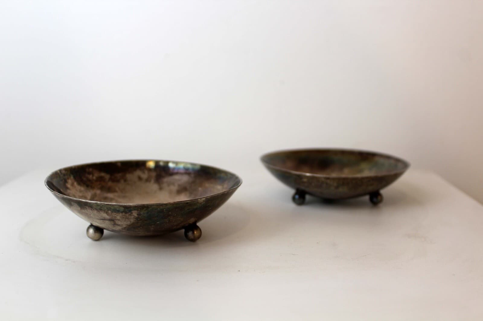 Mid Century Modern Pair Alfredo Scciarotta Modernist Sterling Silver Mini Bowls - Thumbnail 4