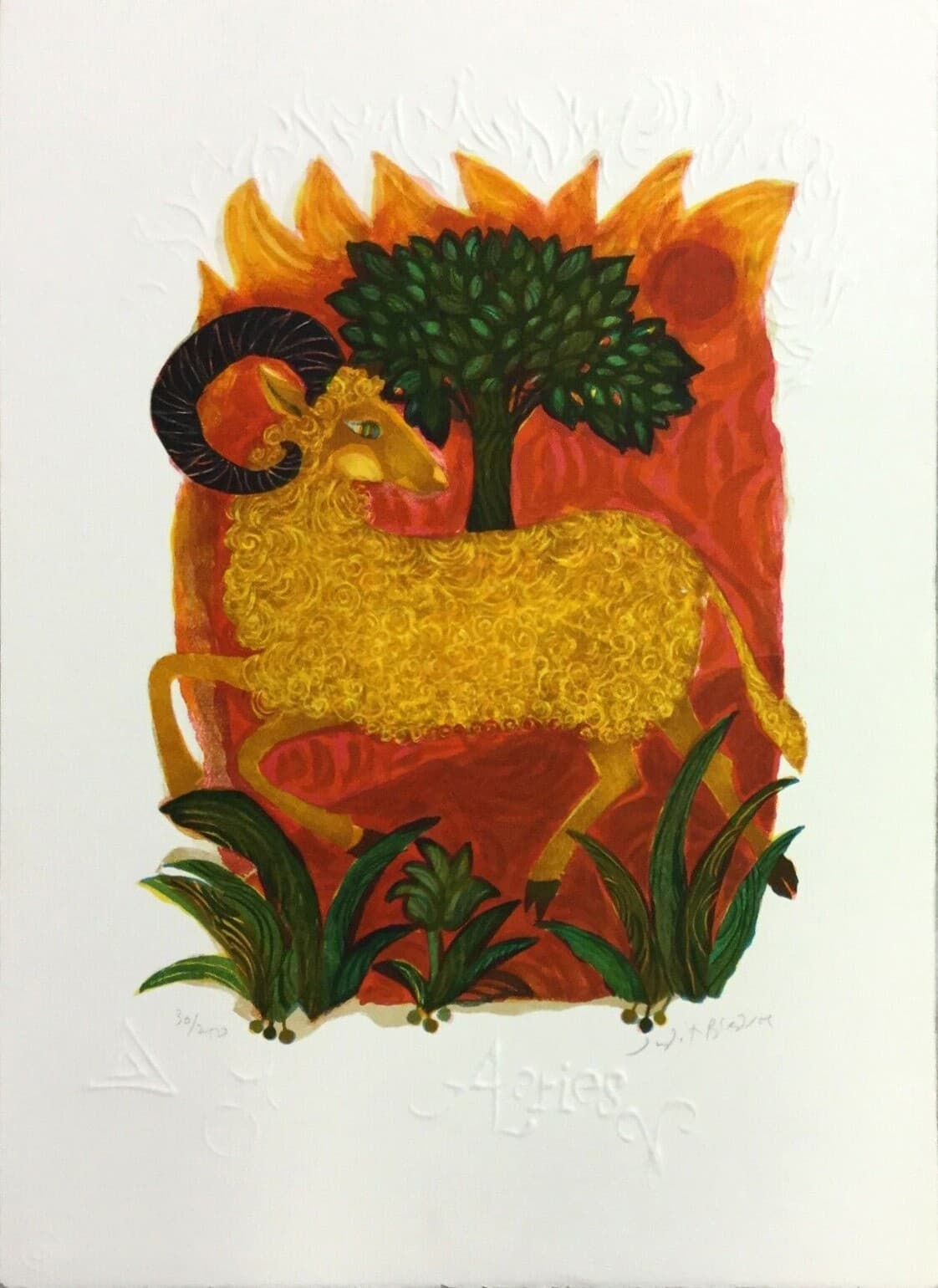 Mid Century Modern Unframed Aries Zodiac Judith Bledsoe Hand Signed Lithograph