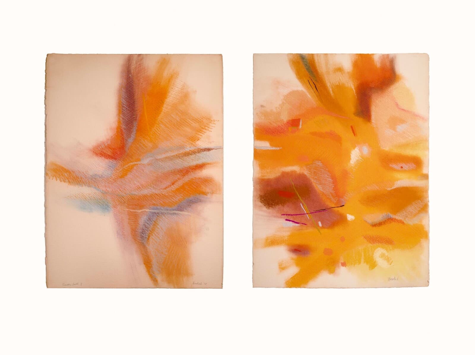 Helen Bershad Rosetta Earth I Diptych Signed Postmodern Pastels 1978 Unframed