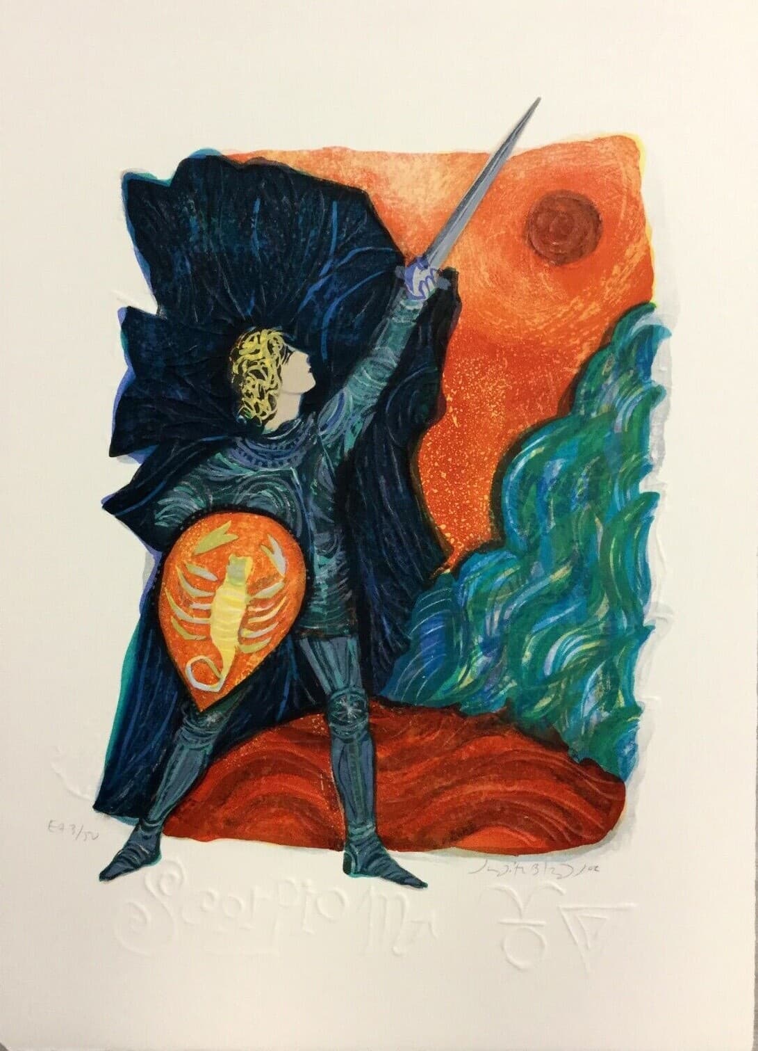 Mid Century Modern Unframed Scorpio Zodiac Judith Bledsoe Hand Signed Lithograph