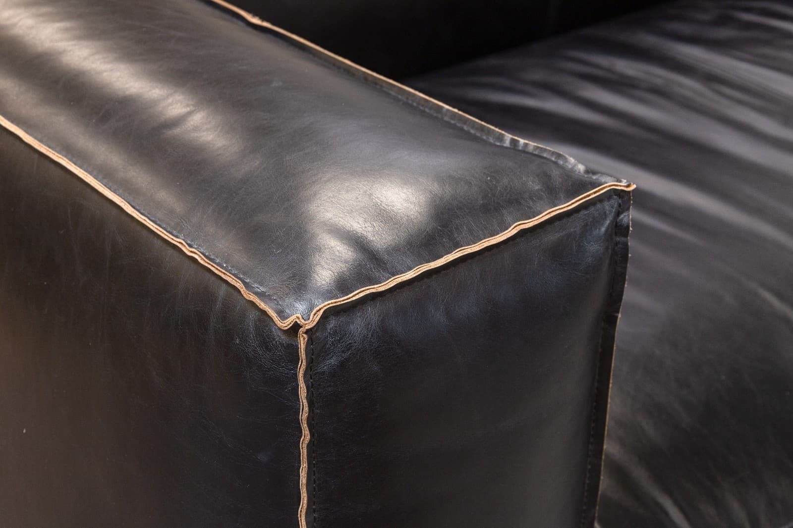 Contemporary Modern Four Hands Nolita Reverse Stitch Black Leather Sofa - Thumbnail 5