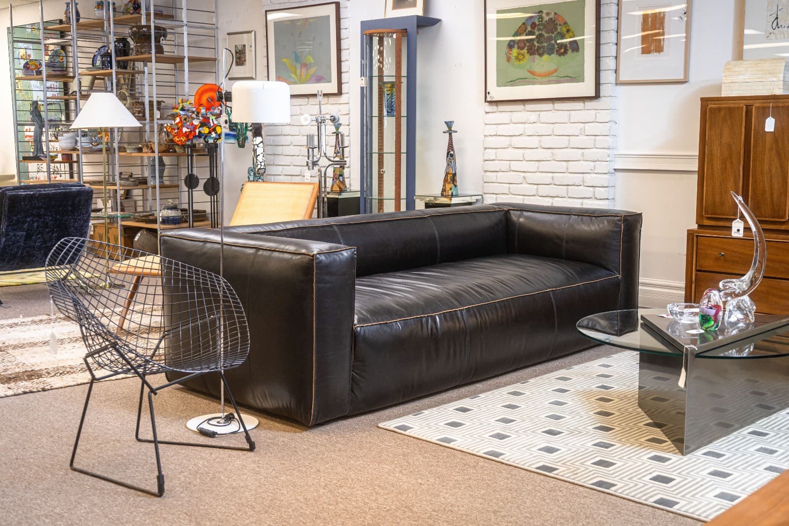 Contemporary Modern Four Hands Nolita Reverse Stitch Black Leather Sofa - Thumbnail 2