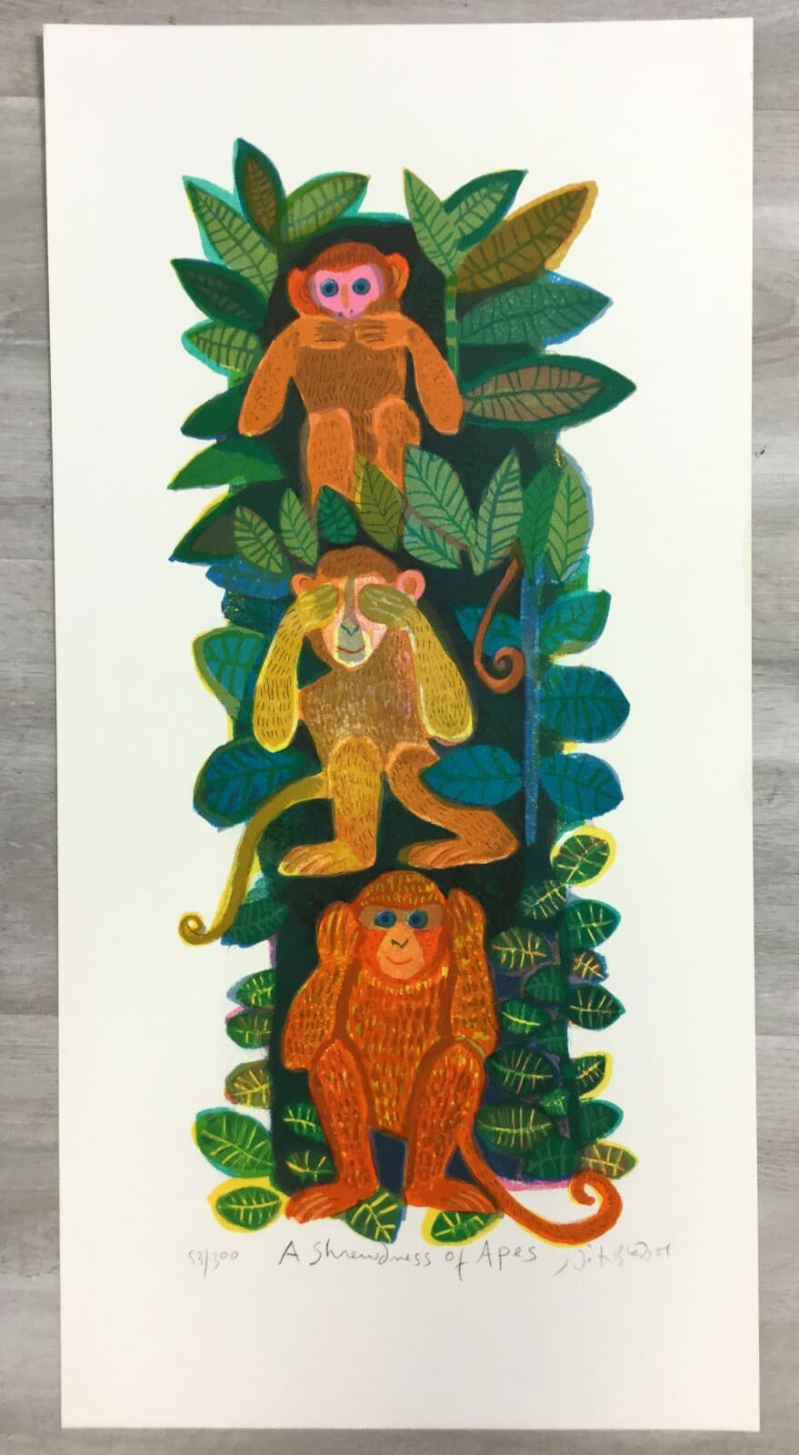 Mid Century Modern Unframed Shrewdness of Apes Judith Bledsoe Signed Lithograph - Thumbnail 2