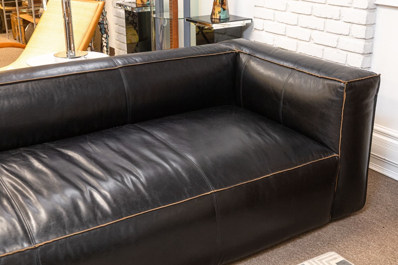 Contemporary Modern Four Hands Nolita Reverse Stitch Black Leather Sofa - Thumbnail 3