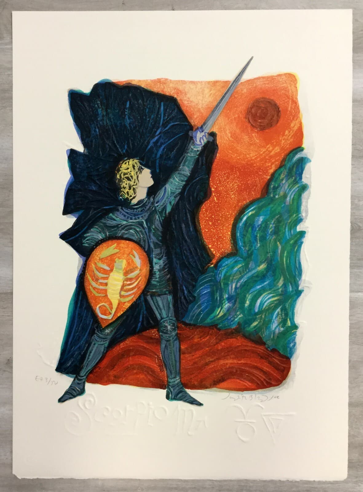 Mid Century Modern Unframed Scorpio Zodiac Judith Bledsoe Hand Signed Lithograph - Thumbnail 2