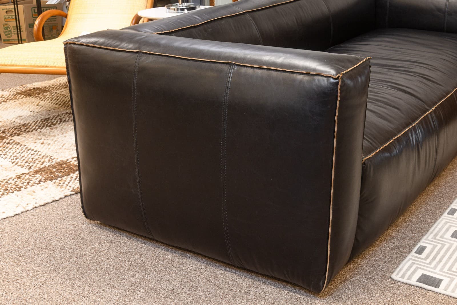 Contemporary Modern Four Hands Nolita Reverse Stitch Black Leather Sofa - Thumbnail 4