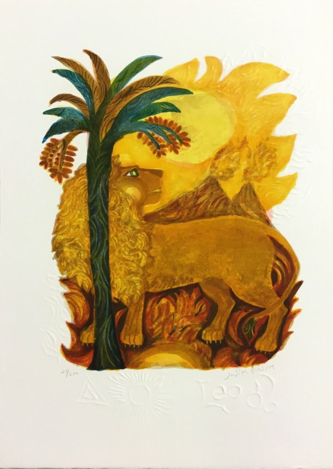 Mid Century Modern Unframed Leo Lion Judith Bledsoe Hand Signed Lithograph