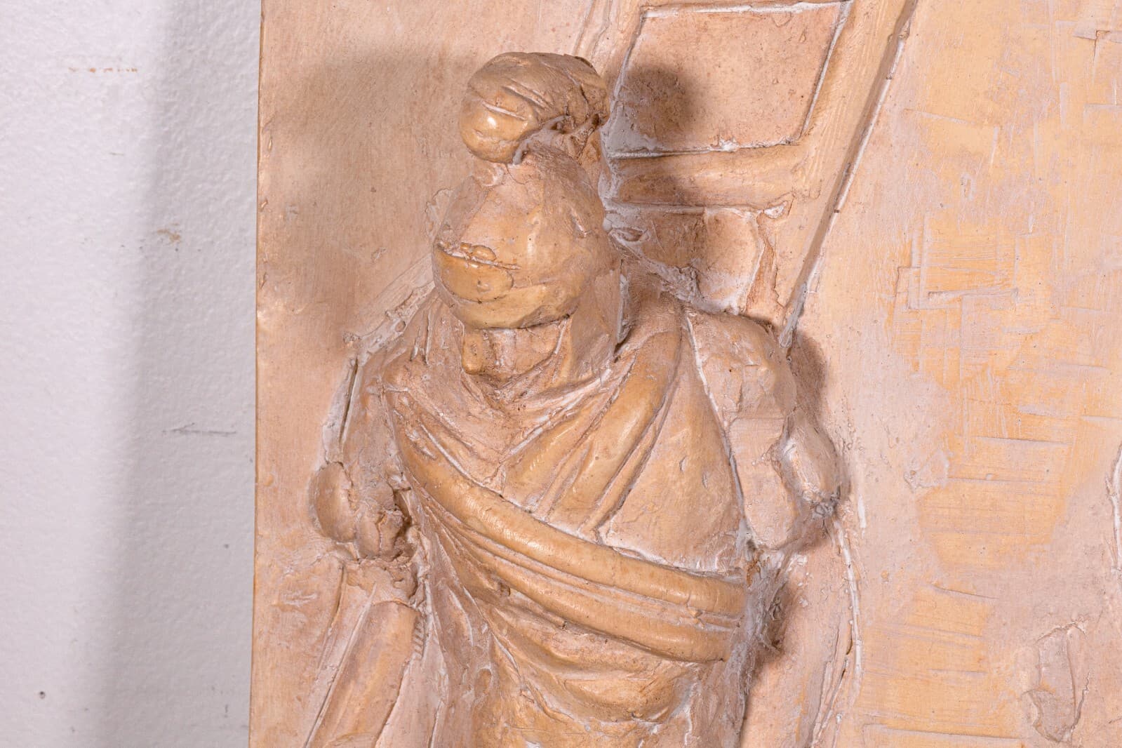 Sergio de Giusti Signed Bas Relief Figurative Religious Ceramic Sculpture 1985 - Thumbnail 3