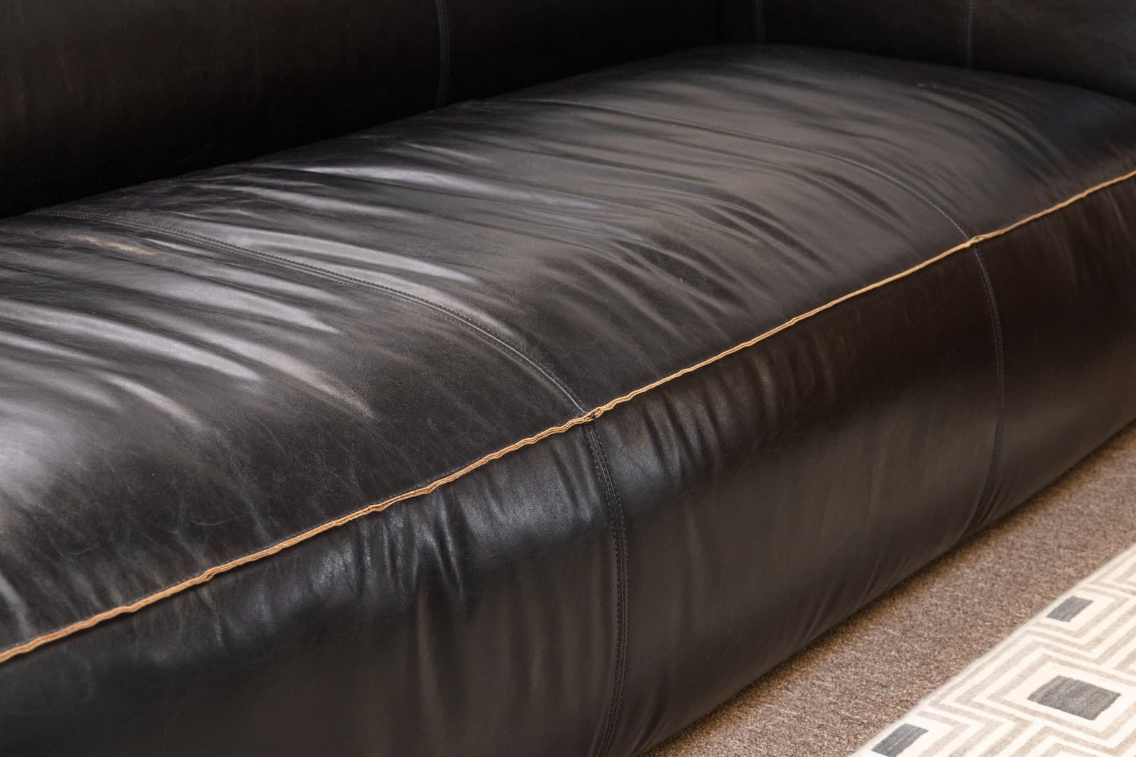 Contemporary Modern Four Hands Nolita Reverse Stitch Black Leather Sofa - Thumbnail 6