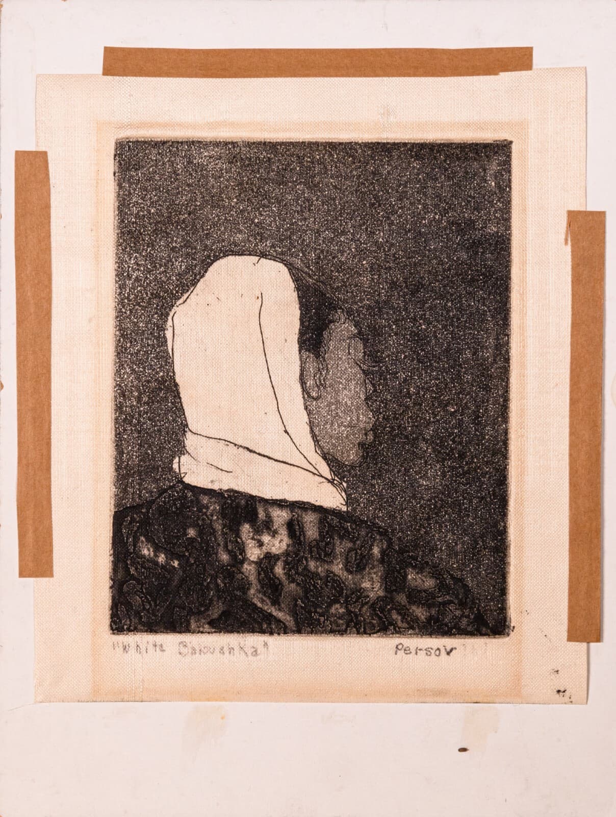 Anne Marie Persov White Babushka Signed Modern Figurative Aquatint Etching 1961 - Thumbnail 2