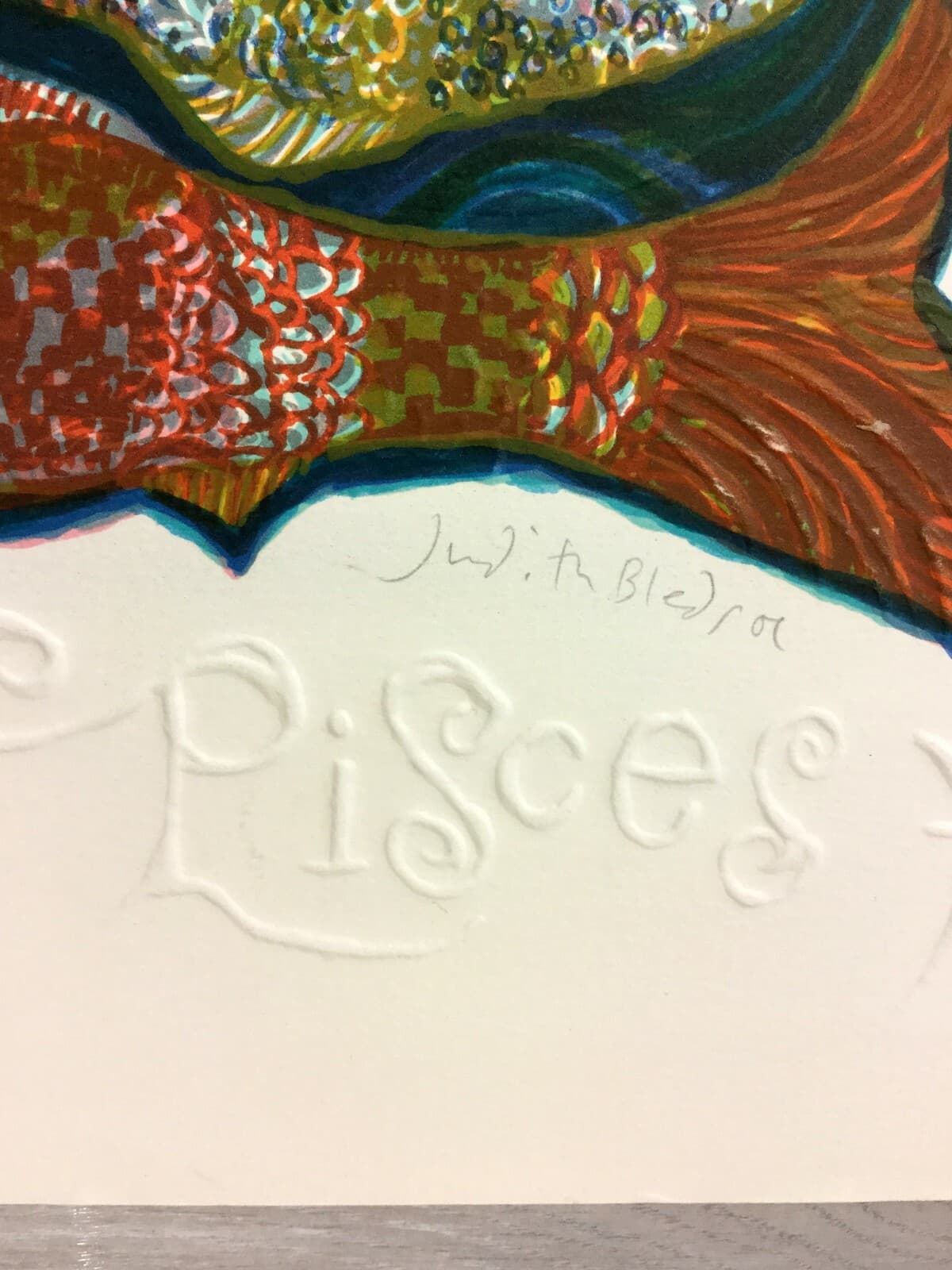 Mid Century Modern Unframed Pisces Zodiac Judith Bledsoe Hand Signed Lithograph - Thumbnail 3