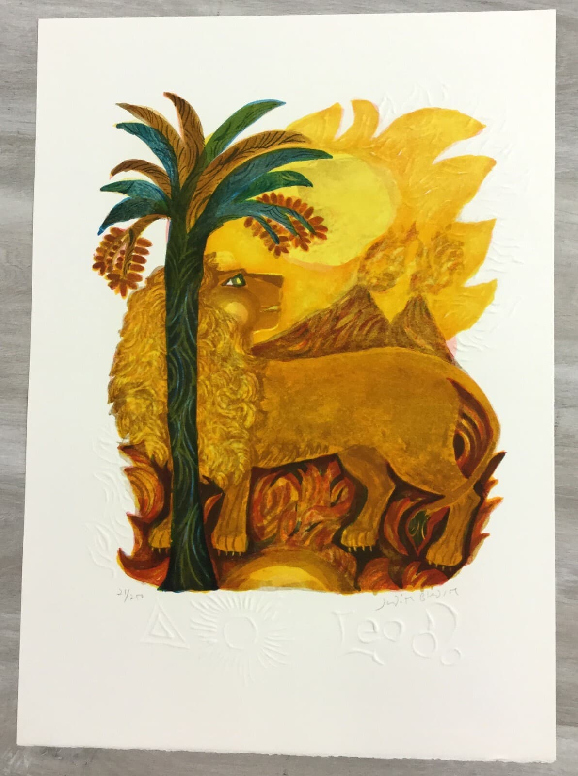 Mid Century Modern Unframed Leo Lion Judith Bledsoe Hand Signed Lithograph - Thumbnail 2