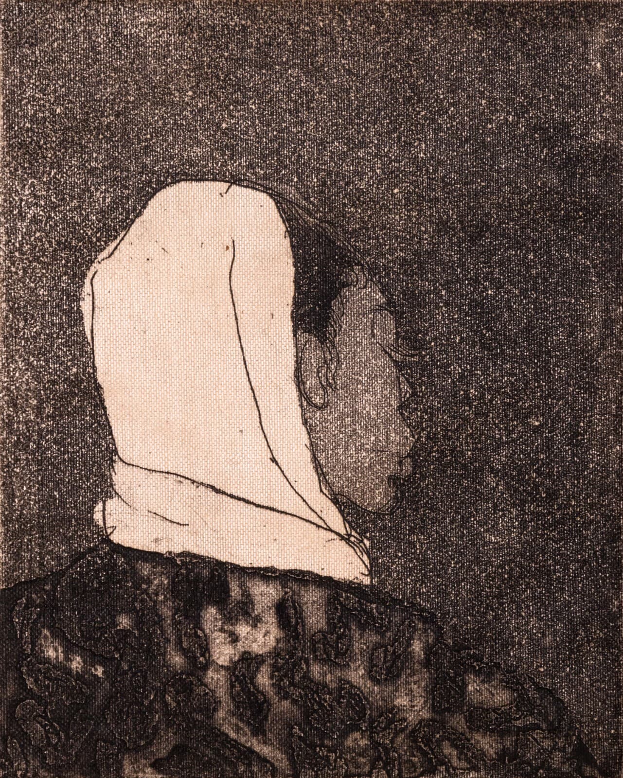 Anne Marie Persov White Babushka Signed Modern Figurative Aquatint Etching 1961 - Thumbnail 3