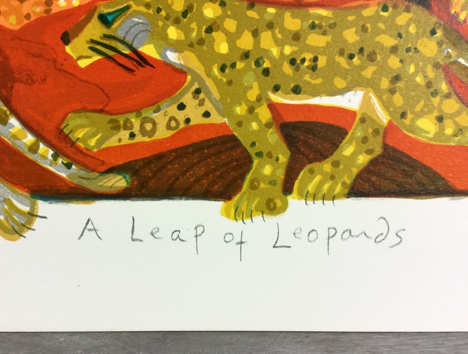 Mid Century Modern Unframed Leap of Leopards Judith Bledsoe Signed Lithograph - Thumbnail 5