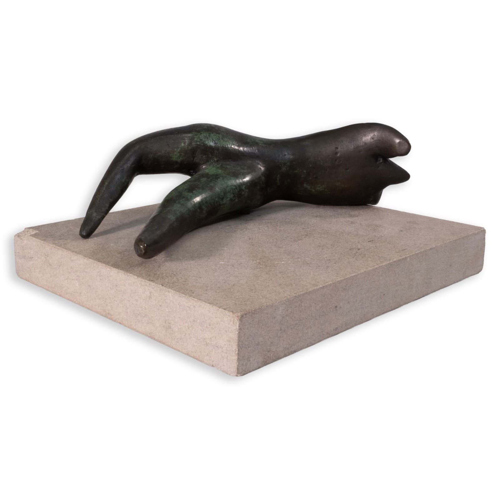 Richard Kozlow - Untitled, 1996 Figurative Green Bronze Sculpture On Cement Base
