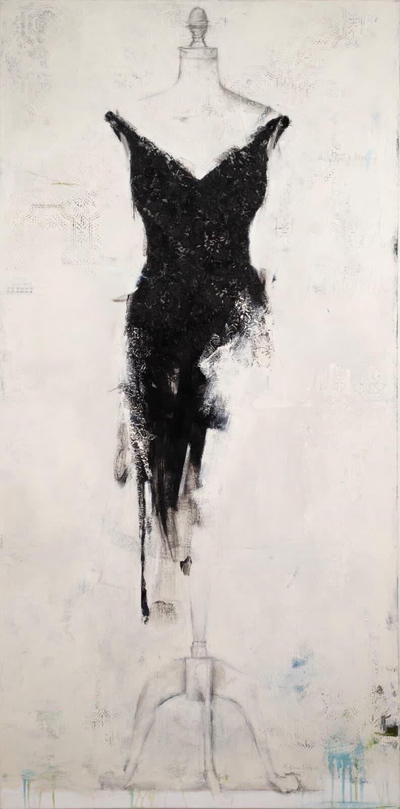Andrea Stajan-Ferkul An Affair With Black Signed Mixed Media Painting On Canvas