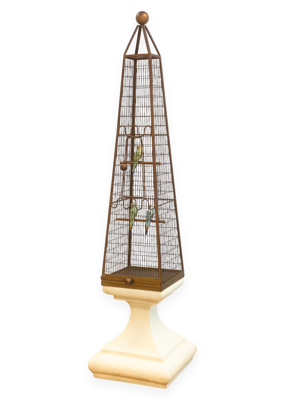 Frederic Weinberg – Modernist Life Sized Bird Cage Sculpture with Ceramic Birds