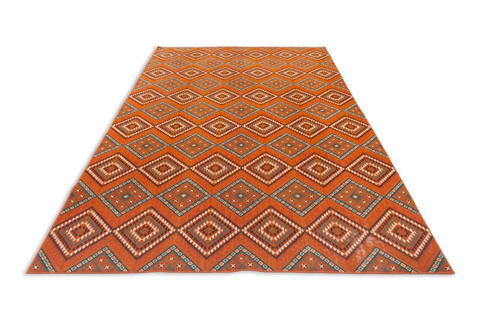 Rectangular Orange Stark Studio Wool Area Rug Geometric Square Design 10'9 x 6 - Thumbnail 2