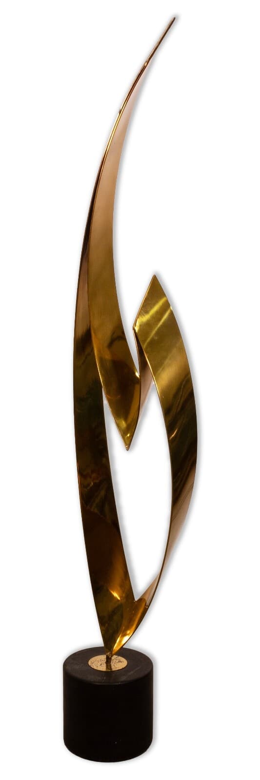 Curtis Jere 1980s Brass on Marble Base Ribbon Heart Flame Table Floor Sculpture - Thumbnail 3