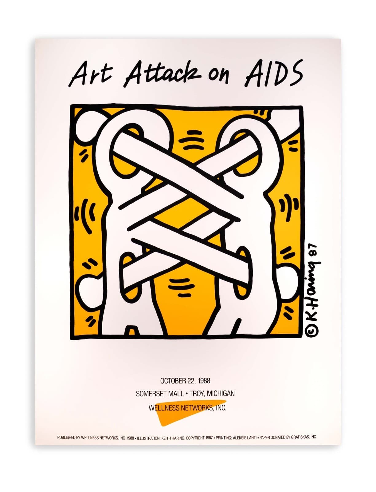 Keith Haring Art Attack on Aids Contemporary Urban Art Lithographic Poster 1988 - Thumbnail 2