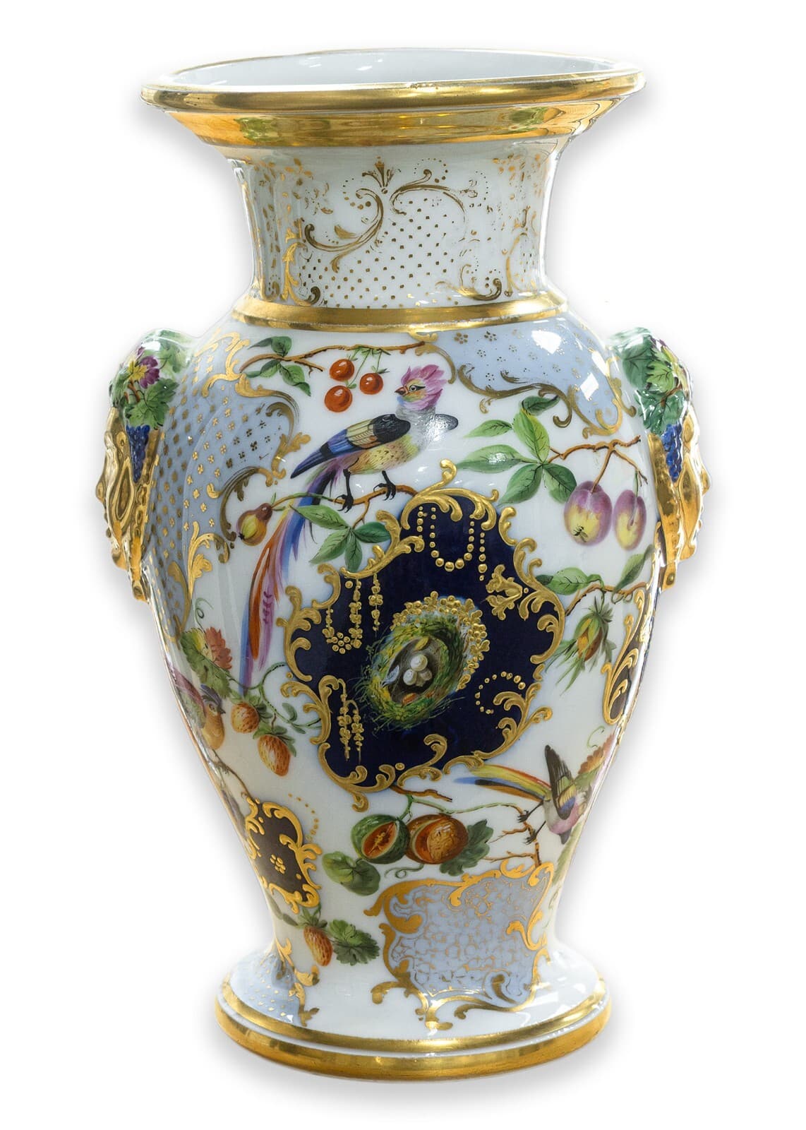 Pair of Antique 19th Century Hand Painted Floral White Porcelain Ceramic Vases - Thumbnail 2