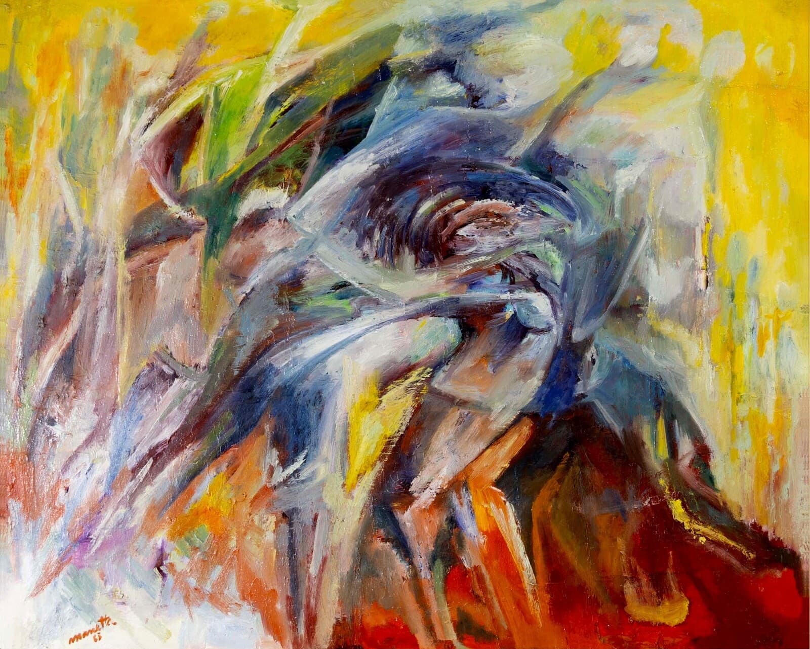 Manette Van Hamel Signed Abstract Expressionist Oil Painting on Canvas 1970s - Thumbnail 3