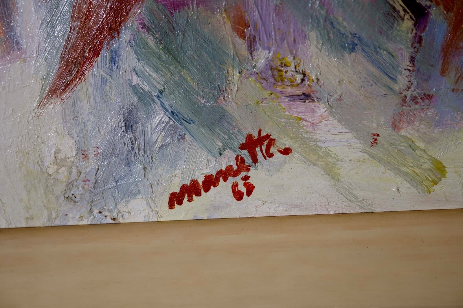 Manette Van Hamel Signed Abstract Expressionist Oil Painting on Canvas 1970s - Thumbnail 9
