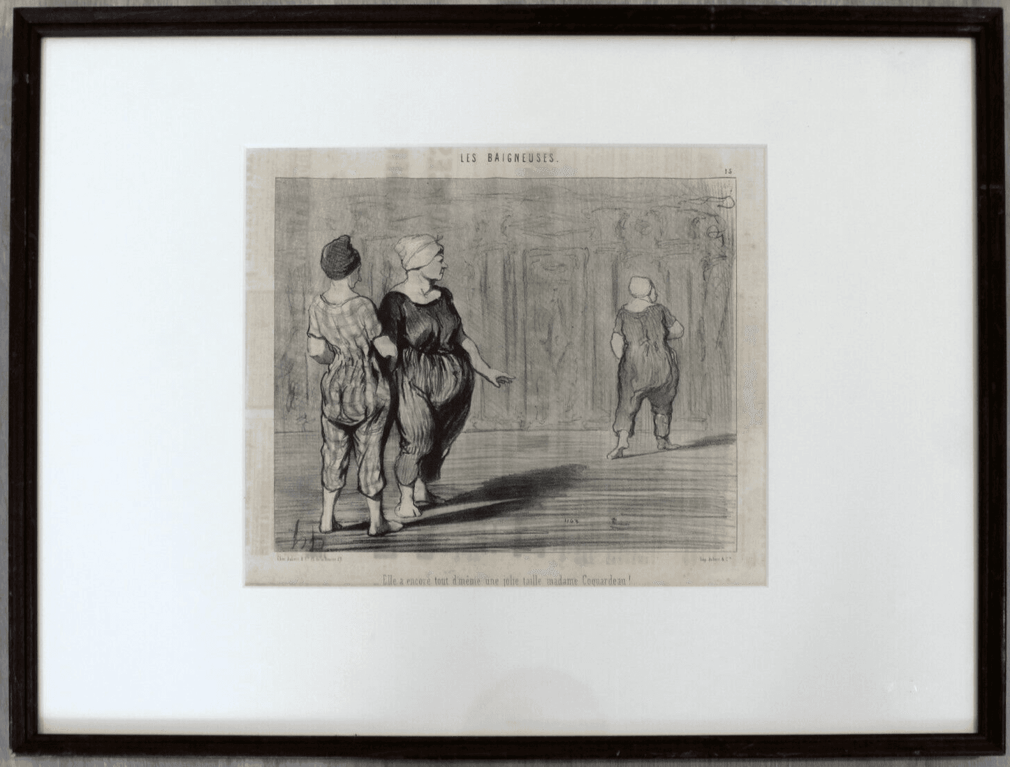 Antique 19th Century Honore Daumier Framed Les Baigneuses Etching 1800s