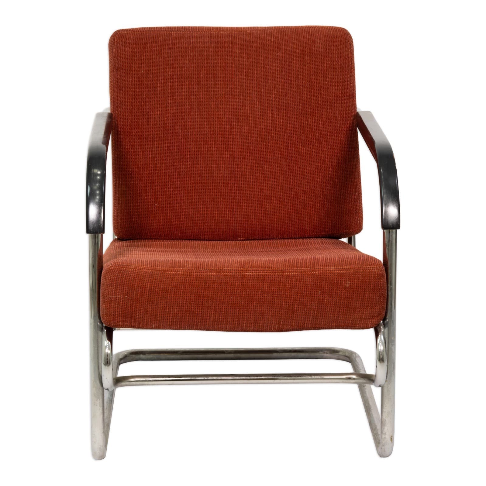 Bauhaus / Thonet Style Pair of Armchairs c. 1930s Tubular Steel with Red-Brown U - Thumbnail 3