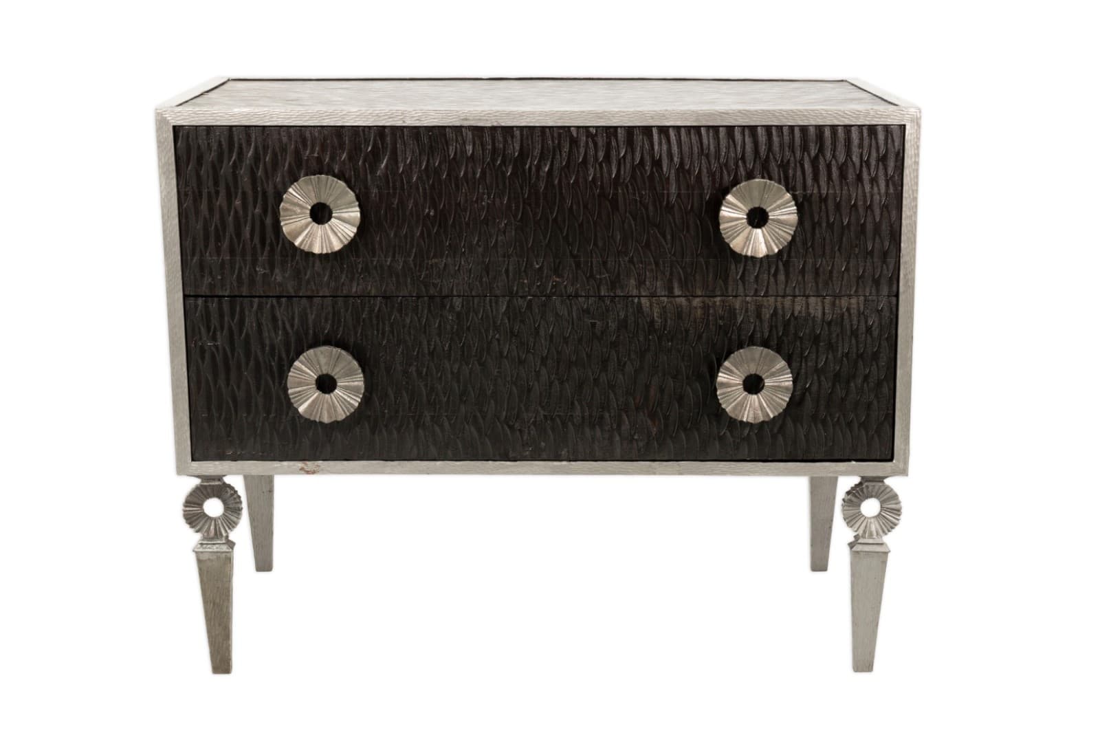 Global Views Silver Framed Artisan Two Drawer Bedroom Chest - Thumbnail 3