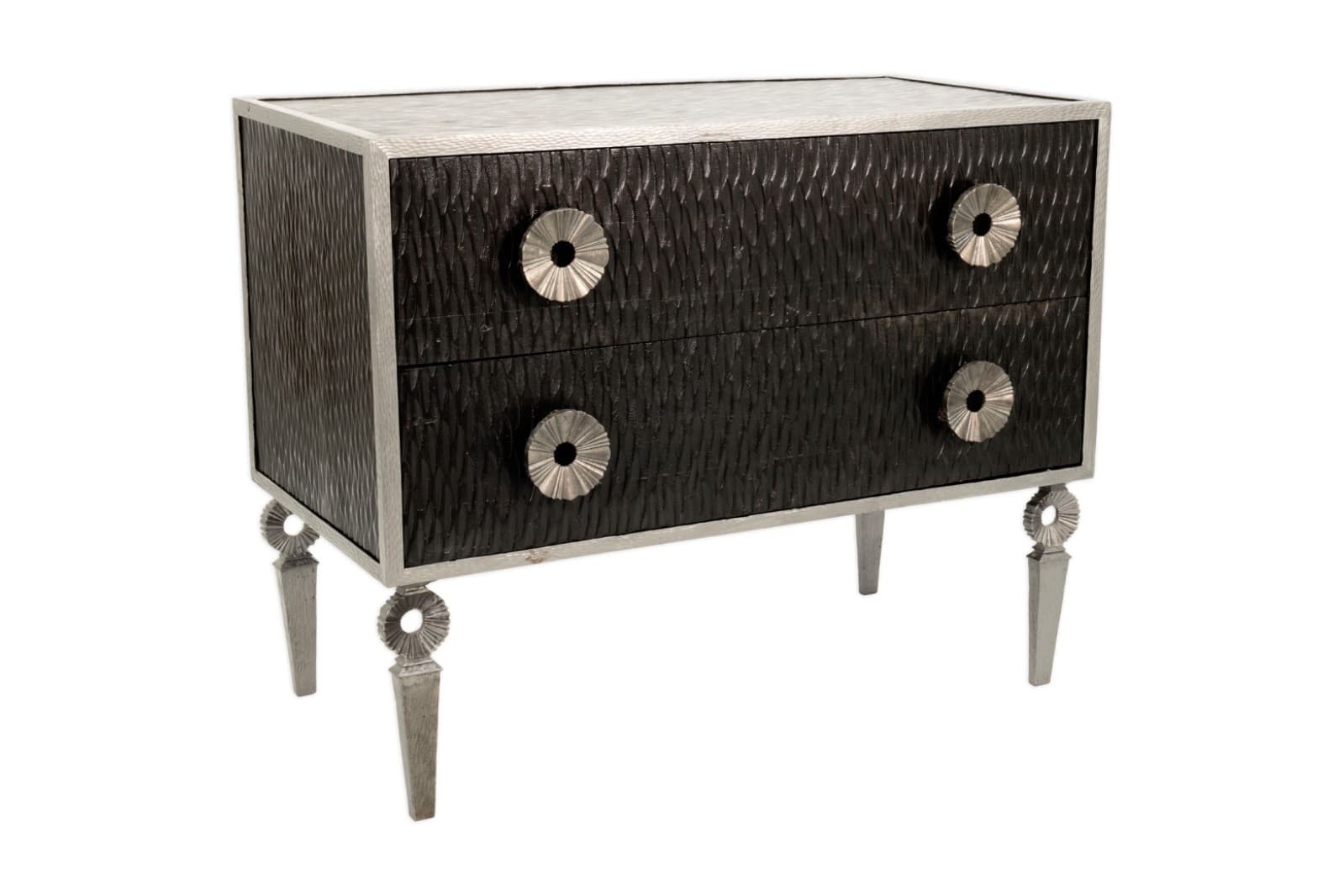 Global Views Silver Framed Artisan Two Drawer Bedroom Chest
