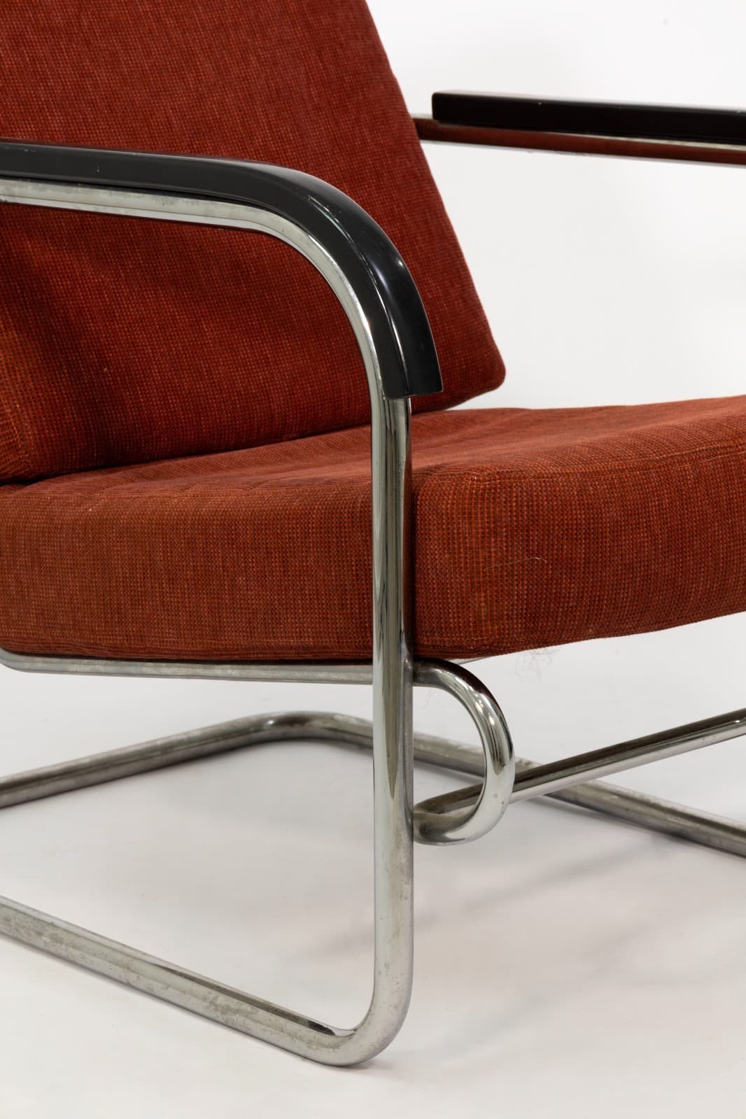 Bauhaus / Thonet Style Pair of Armchairs c. 1930s Tubular Steel with Red-Brown U - Thumbnail 6