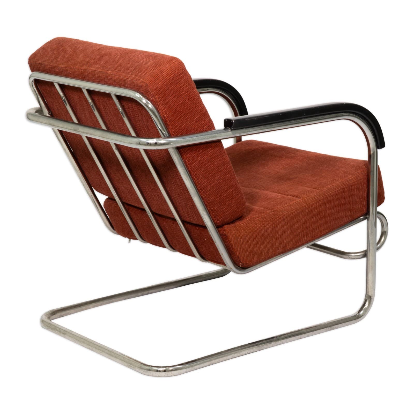 Bauhaus / Thonet Style Pair of Armchairs c. 1930s Tubular Steel with Red-Brown U - Thumbnail 4