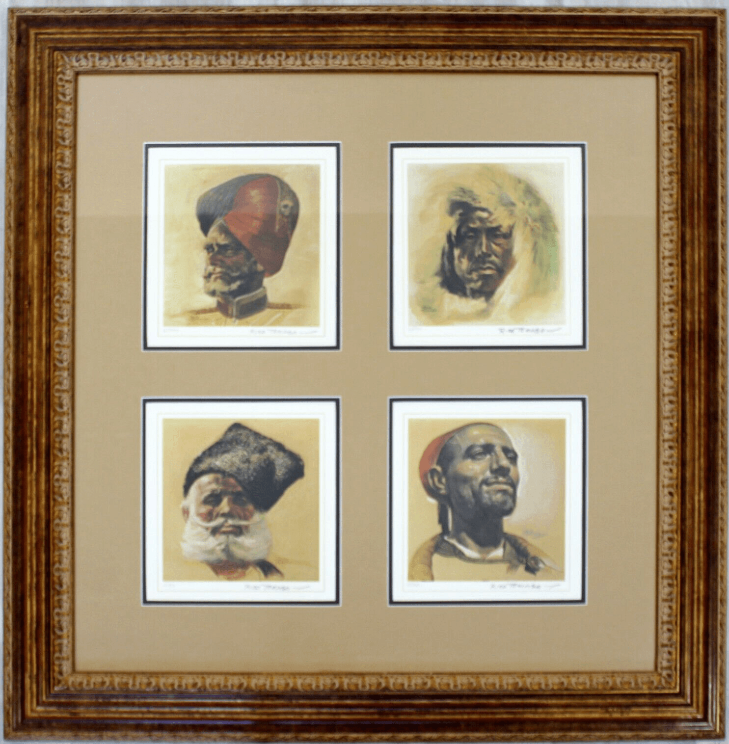 Mid Century Modern Rico Tomaso Framed Signed Lithograph of Natives 63/350