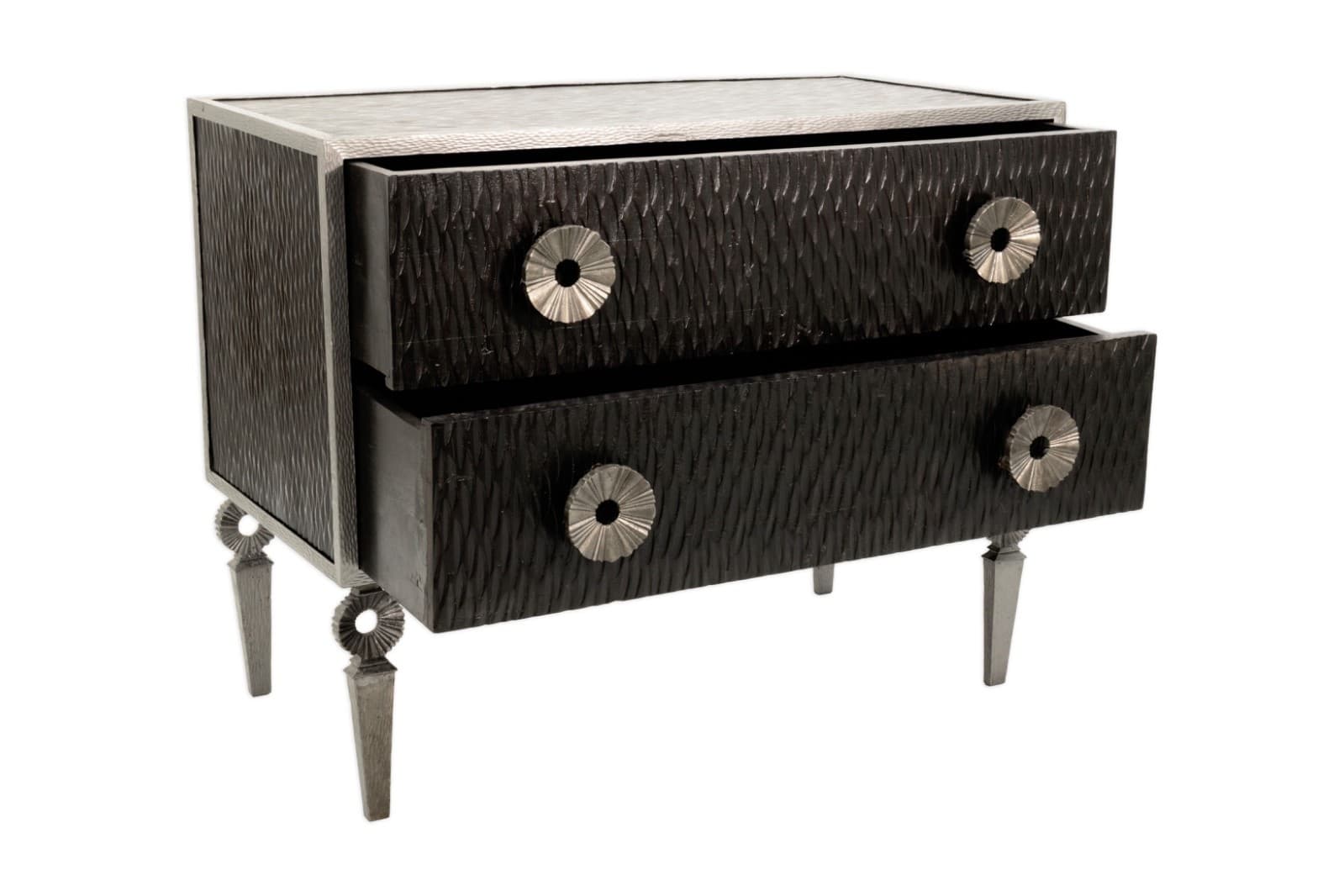 Global Views Silver Framed Artisan Two Drawer Bedroom Chest - Thumbnail 2