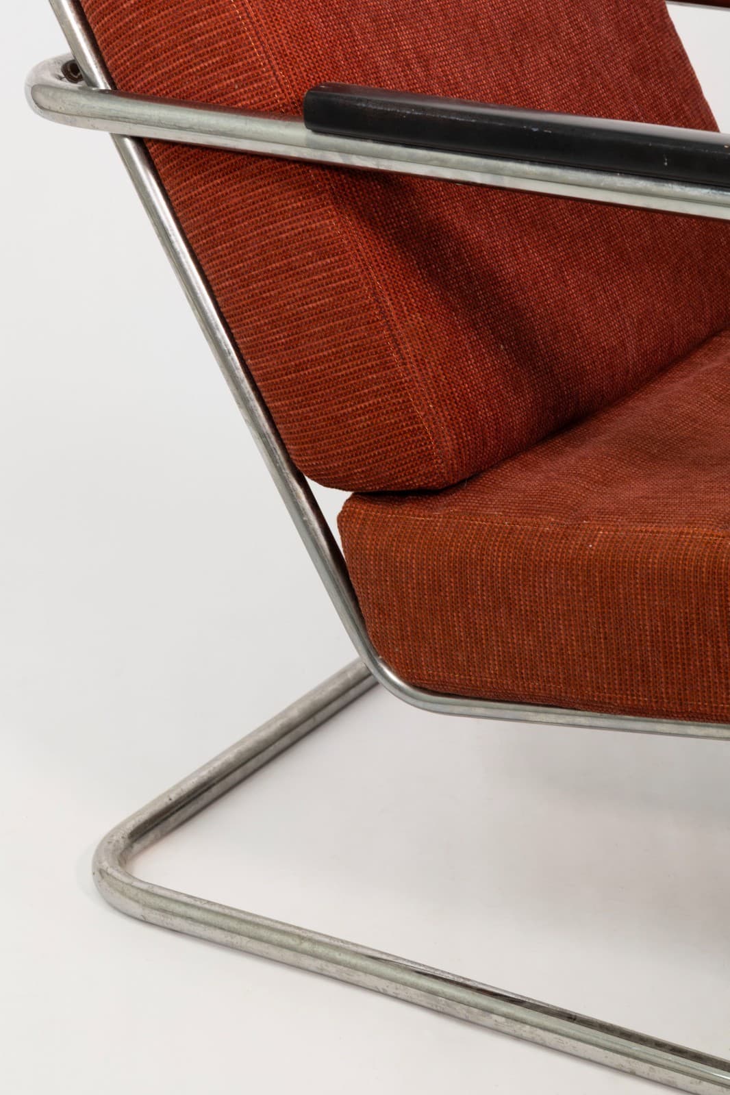 Bauhaus / Thonet Style Pair of Armchairs c. 1930s Tubular Steel with Red-Brown U - Thumbnail 8