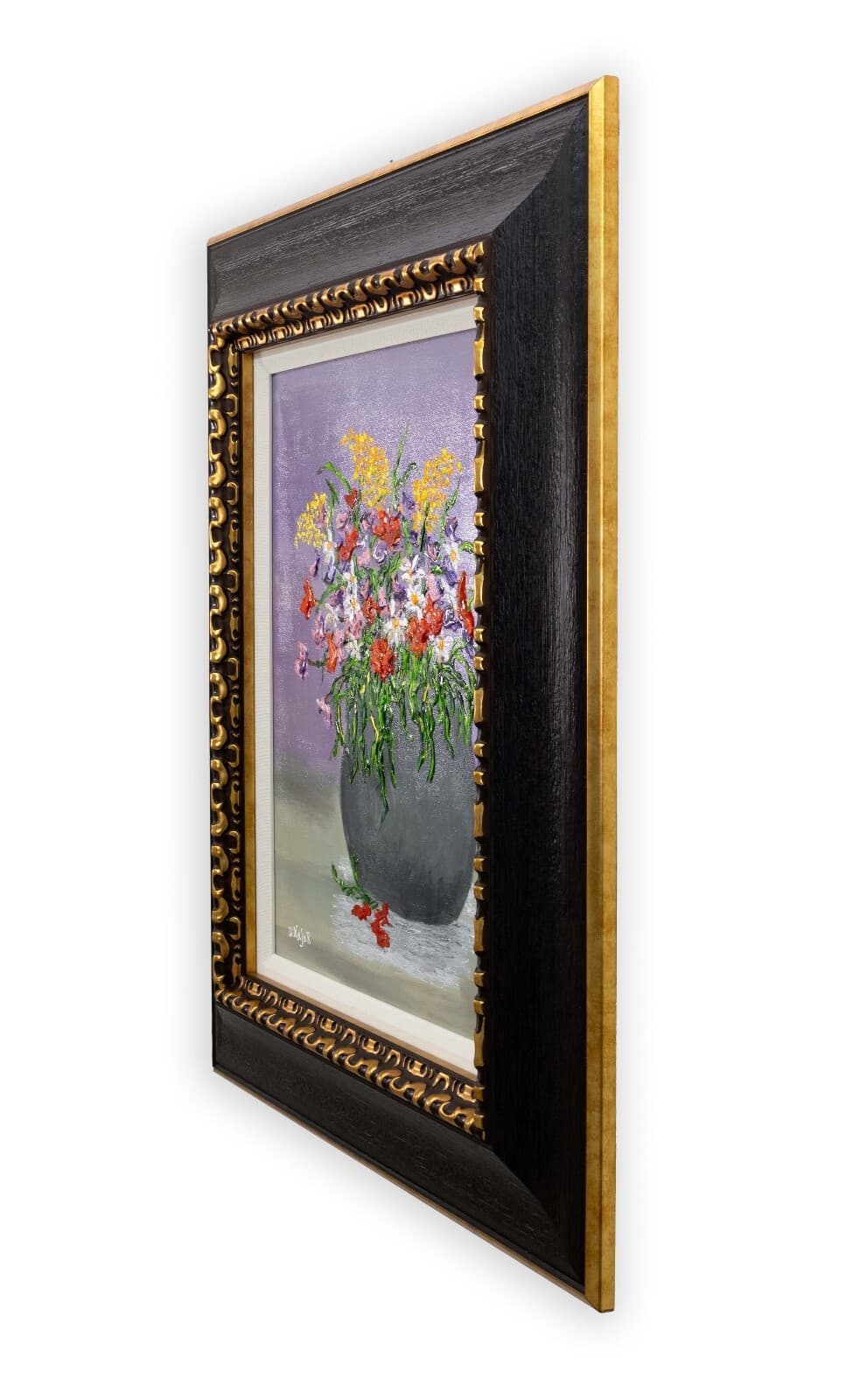 David Najar Flower Base Signed Contemporary Unique Oil Painting Canvas Framed - Thumbnail 11