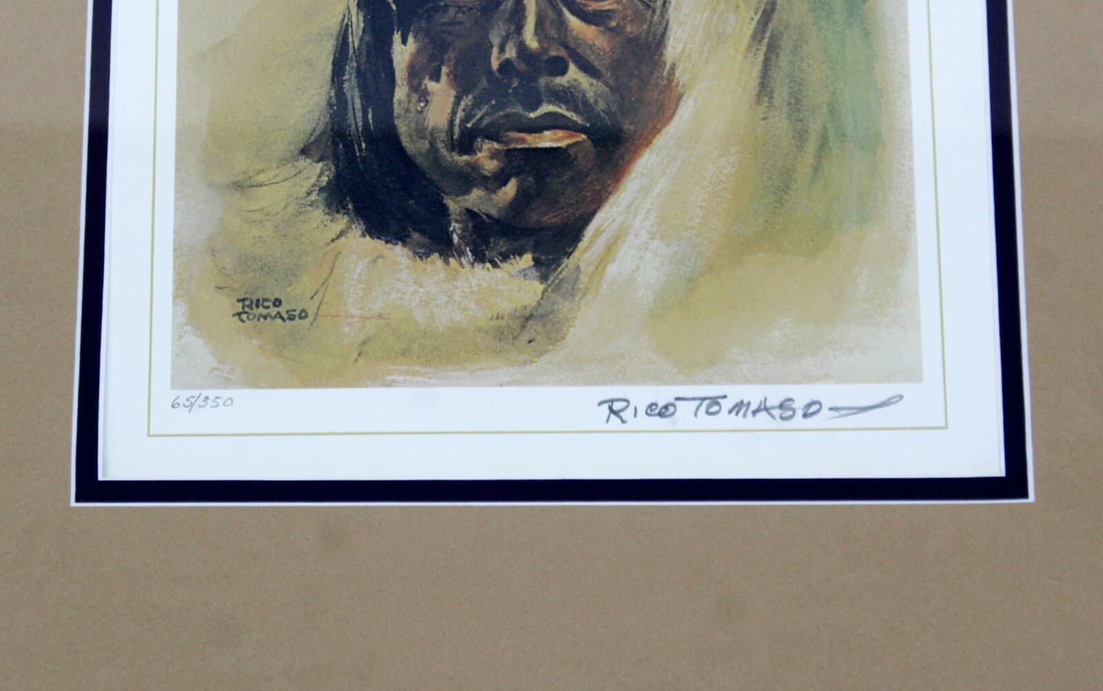 Mid Century Modern Rico Tomaso Framed Signed Lithograph of Natives 63/350 - Thumbnail 5