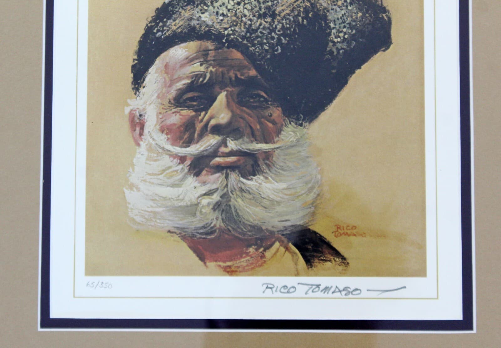 Mid Century Modern Rico Tomaso Framed Signed Lithograph of Natives 63/350 - Thumbnail 7