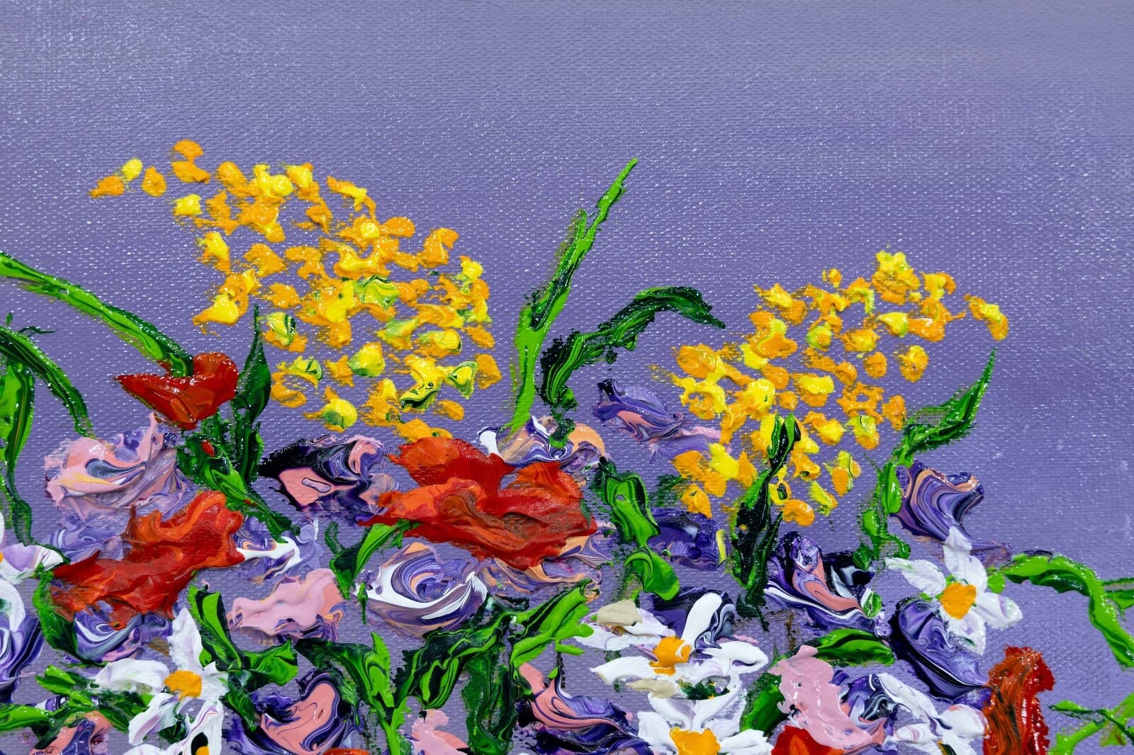 David Najar Flower Base Signed Contemporary Unique Oil Painting Canvas Framed - Thumbnail 4