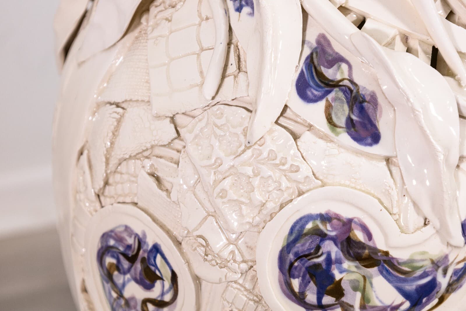 Gail Markiewicz Signed Large Painted Floral Ceramic Patchwork Assemblage Vessel - Thumbnail 6