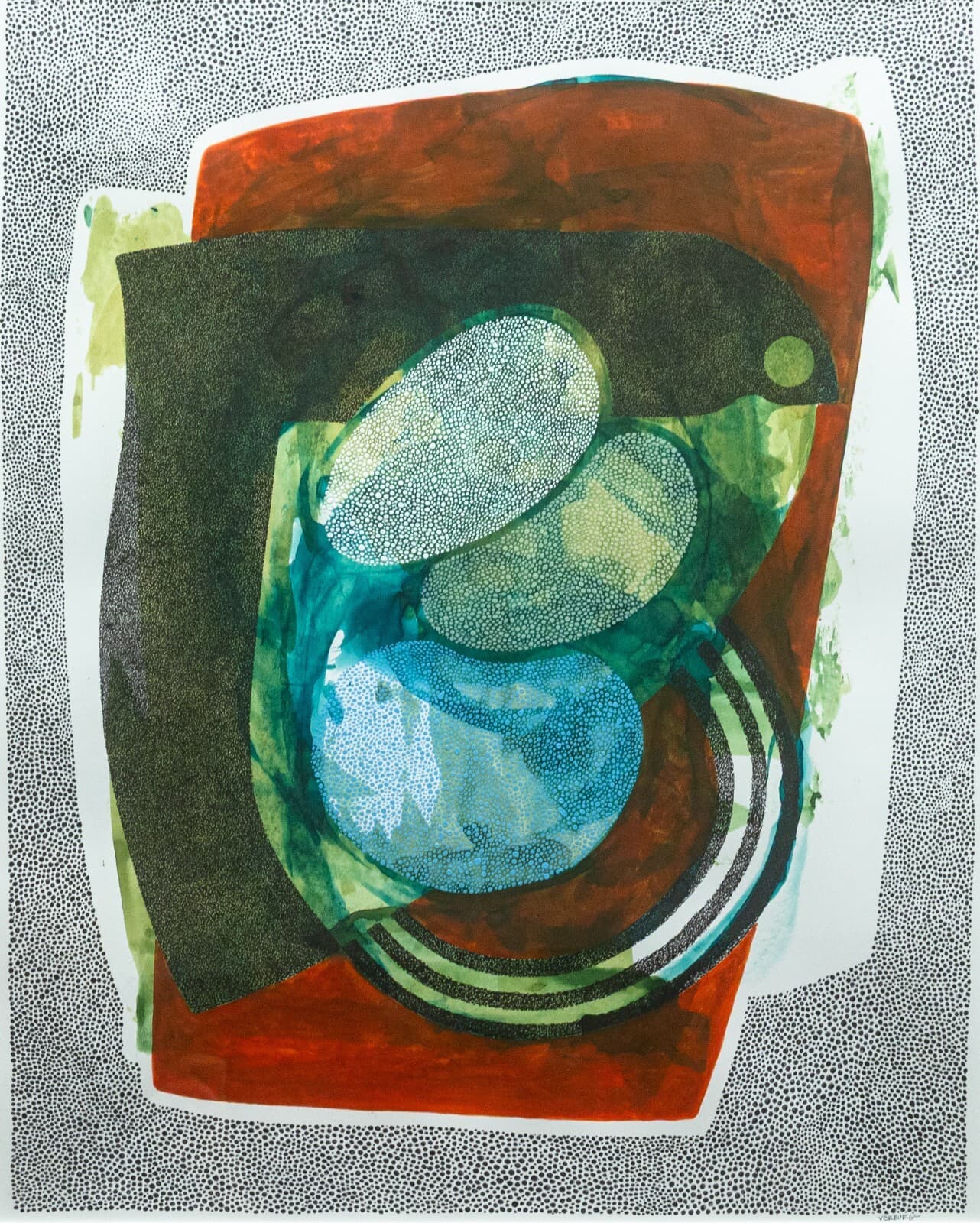 Paul VerBurg Circle in a Square Signed Contemporary Pen & Ink Wash Paper Framed - Thumbnail 2