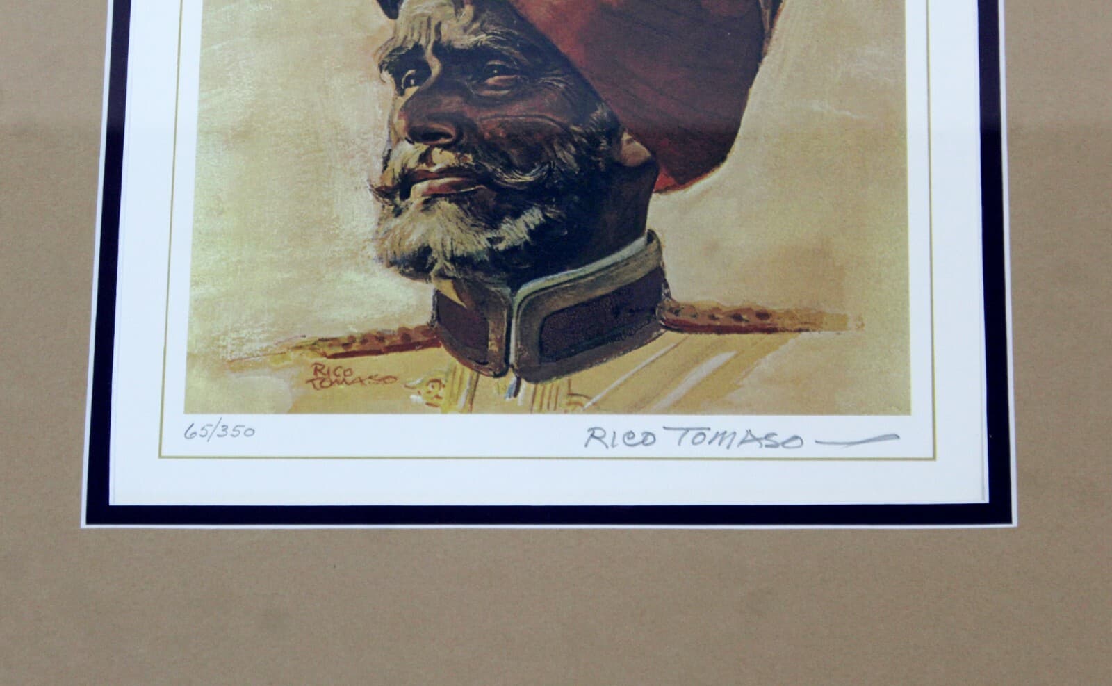 Mid Century Modern Rico Tomaso Framed Signed Lithograph of Natives 63/350 - Thumbnail 4